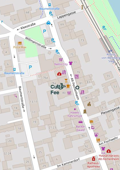 Map of Fechenheim centre, with the Cult fee café highlighted