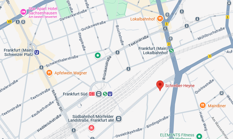 A Google Maps section showing the location of the Schreiber-Heyne apple wine restaurant.