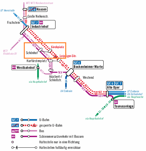 Diagram of the replacement bus service plan during the U6/U7 railworks.